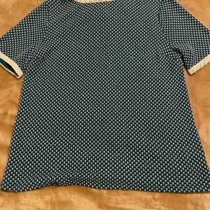 Pearl Trim Blouse Green and White Pattern Knit *FLAW